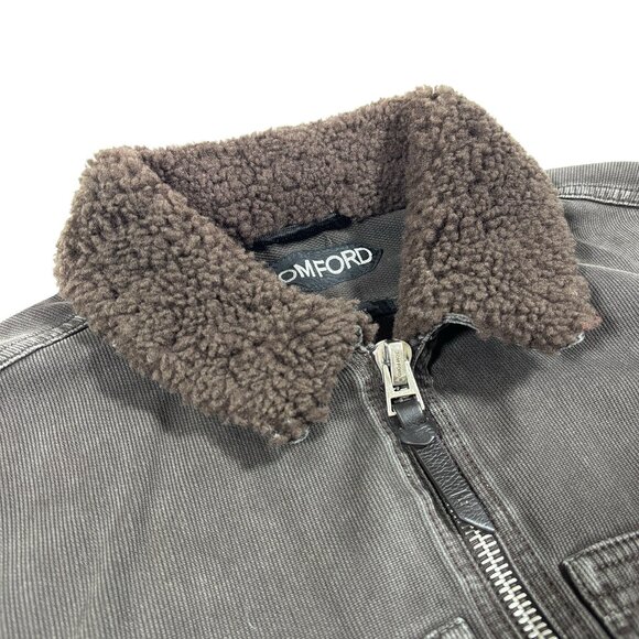 TOM FORD Bedford Shearling Trucker Jacket Brown Size M - Picture 6 of 16